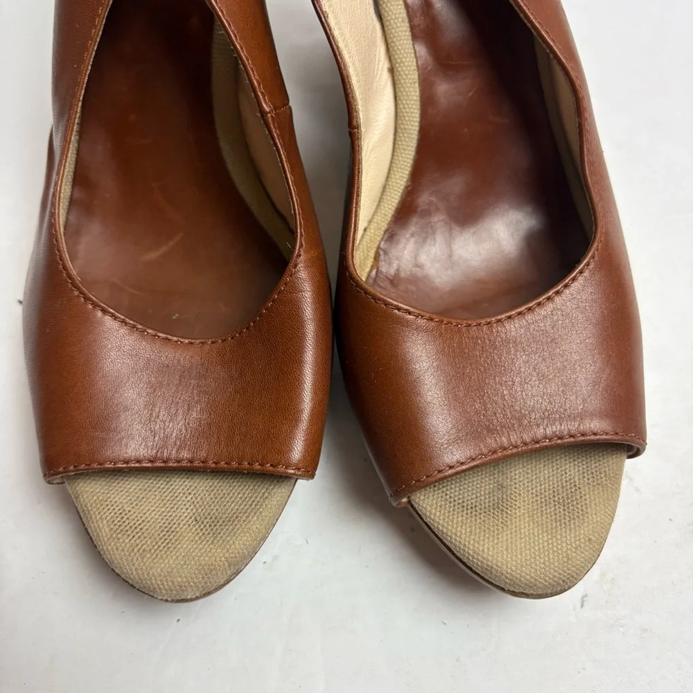 MaxMara Brown Leather Slingback Wedge Sandals Women’s size 37 6.5 Italy - Picture 4 of 10